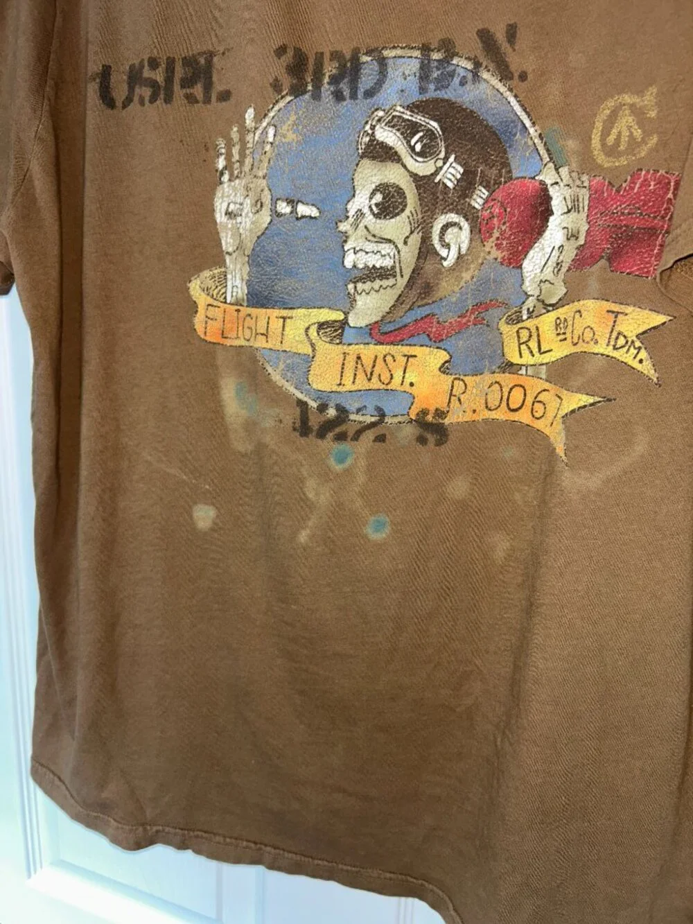 Rare Polo Ralph Lauren RL-67 Flight Instructor Graphic T-Shirt XXL Brown Skull